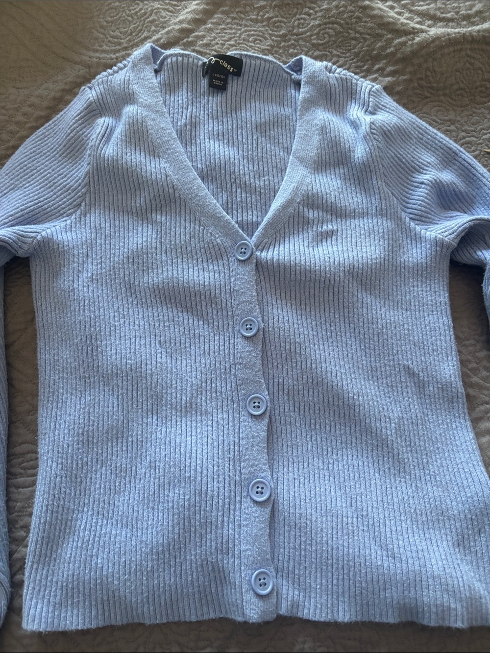 art class Light Blue Ribbed Button Front Cardigan
